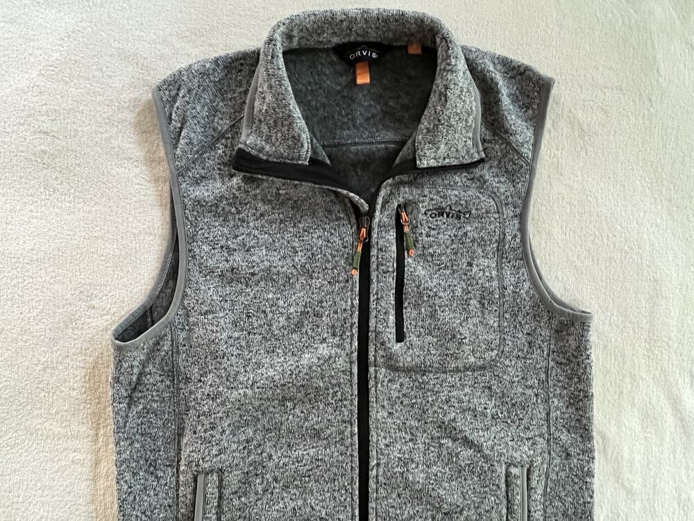 Orvis Fleece Vest Men's Medium Heather Gray Full Zip Outdoor Hiking Sweater